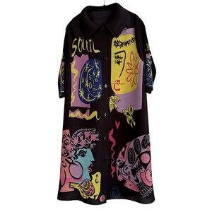 Vanite Couture Pleated Button Down Dress Cardigan Duster One Size